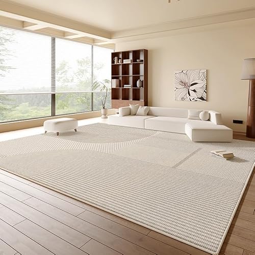 QJDTZMD Teppich groß 180 x 270 cm Wohnzimmerteppich Rutschfester Dekoration maschinenwaschbar Teppich für Schlafzimmer büro Moderne geometrische Linien beige grau von QJDTZMD