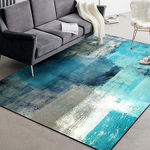 QJDTZMD Teppich groß 180 x 270 cm Wohnzimmerteppich Rutschfester Dekoration maschinenwaschbar Teppich für Schlafzimmer büro Moderne geometrische Linien blau von QJDTZMD