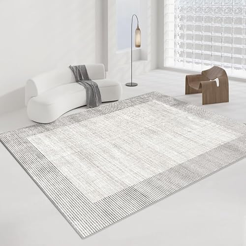 QJDTZMD Teppich groß 180 x 270 cm Wohnzimmerteppich Rutschfester Dekoration maschinenwaschbar Teppich für Schlafzimmer büro Moderne geometrische Linien grau beige von QJDTZMD
