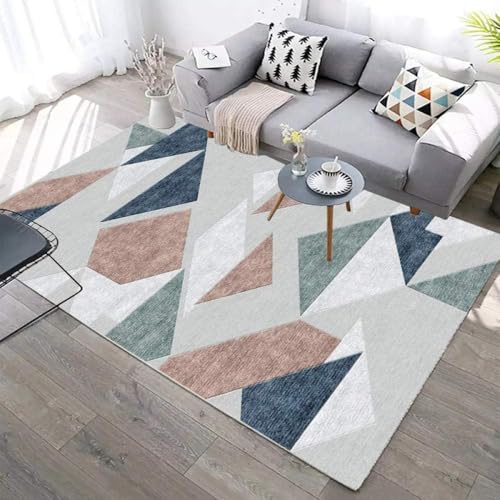 QJDTZMD Teppich groß 180 x 270 cm Wohnzimmerteppich Rutschfester Dekoration maschinenwaschbar Teppich für Schlafzimmer büro Moderne geometrische Linien grau blau von QJDTZMD