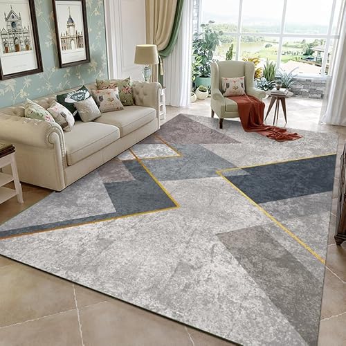 QJDTZMD Teppich groß 180 x 270 cm Wohnzimmerteppich Rutschfester Dekoration maschinenwaschbar Teppich für Schlafzimmer büro Moderne geometrische Linien grau blau von QJDTZMD