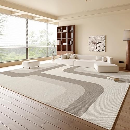 QJDTZMD Teppich groß 180 x 270 cm Wohnzimmerteppich Rutschfester Dekoration maschinenwaschbar Teppich für Schlafzimmer büro Moderne geometrische Linien grau von QJDTZMD
