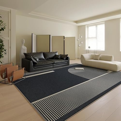QJDTZMD Teppich groß 180 x 270 cm Wohnzimmerteppich Rutschfester Dekoration maschinenwaschbar Teppich für Schlafzimmer büro Moderne geometrische Linien schwarz von QJDTZMD