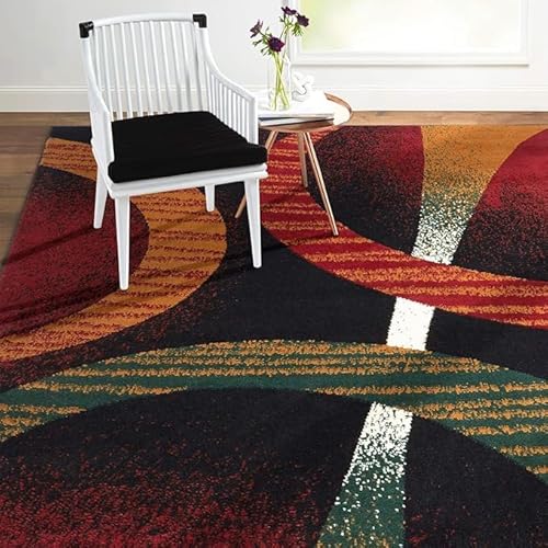 QJDTZMD Teppich groß 180 x 270 cm Wohnzimmerteppich Rutschfester Modern Dekoration maschinenwaschbar Teppich für Schlafzimmer büro Moderne Retro-Linien rot grün von QJDTZMD