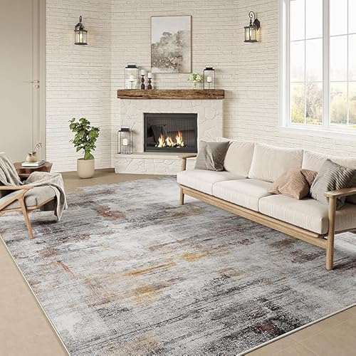 QJDTZMD Teppich groß 180 x 270 cm Wohnzimmerteppich Rutschfester Modern Dekoration maschinenwaschbar Teppich für Schlafzimmer büro Moderne Tinte Grau Gelb von QJDTZMD