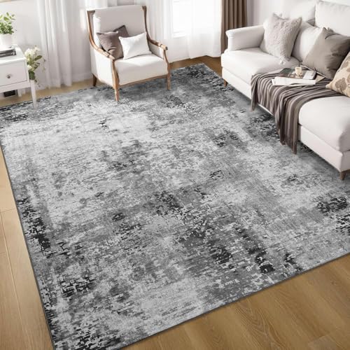 QJDTZMD Teppich groß 180 x 270 cm Wohnzimmerteppich Rutschfester Modern Dekoration maschinenwaschbar Teppich für Schlafzimmer büro Moderne Tinte Grau Schwarz von QJDTZMD