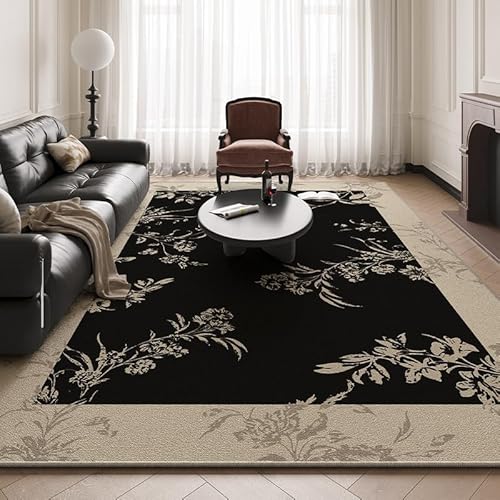 QJDTZMD Teppich groß 180 x 270 cm Wohnzimmerteppich Rutschfester Modern Dekoration maschinenwaschbar Teppich für Schlafzimmer büro Modernes Vintage-Blumenmuster in Schwarz und Beige QJDTZMD Teppich groß 180 x 270 cm Wohnzimmerteppich Rutschfester Modern Dekoration maschinenwaschbar Teppich für Schlafzimmer büro Modernes Vintage-Blumenmuster in Schwarz und Beige von QJDTZMD