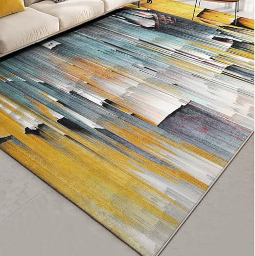 QJDTZMD Teppich groß 180 x 270 cm Wohnzimmerteppich Rutschfester Modern Dekoration maschinenwaschbar Teppich für Schlafzimmer büro Modernes abstraktes Gelbblau von QJDTZMD