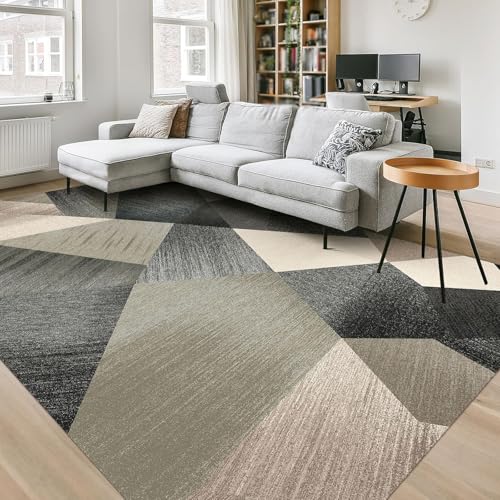 QJDTZMD Teppich groß 180 x 270 cm Wohnzimmerteppich Rutschfester Modern Dekoration maschinenwaschbar Teppich für Schlafzimmer büro Modernes geometrisches Schwarzgrau von QJDTZMD