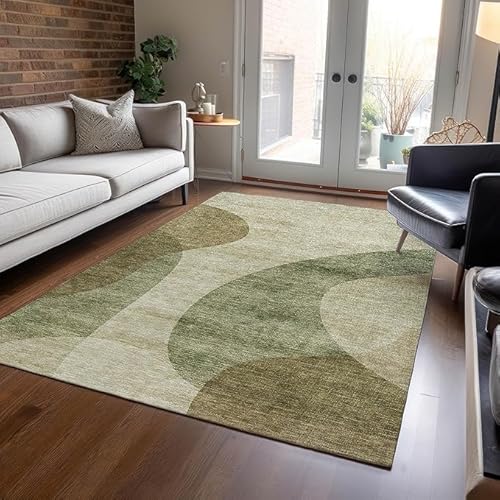 QJDTZMD Teppich groß 180 x 270 cm Wohnzimmerteppich Rutschfester Modern Dekoration maschinenwaschbar Teppich für Schlafzimmer büro Modernes minimalistisches Grüngelb von QJDTZMD