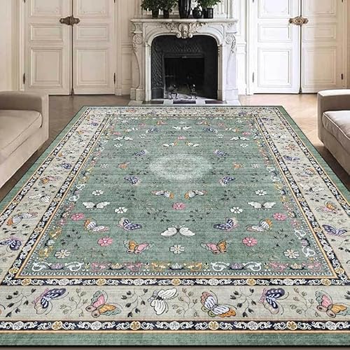 QJDTZMD Teppich groß 180 x 270 cm Wohnzimmerteppich Rutschfester Modern Dekoration maschinenwaschbar Teppich für Schlafzimmer büro Retro Blumenblau von QJDTZMD