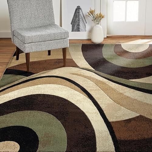 QJDTZMD Teppich groß 180 x 270 cm Wohnzimmerteppich Rutschfester Modern Dekoration maschinenwaschbar Teppich für Schlafzimmer büro modern Retro geometrisch grün braun von QJDTZMD