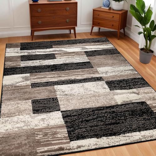 QJDTZMD Teppich rutschfest 160 x 180 cm Teppiche Waschbar Kurzflor für Wohnzimmer Schlafzimmer Bettvorleger Küche Flur Waschküche Retro geometrisch schwarz braun QJDTZMD Teppich rutschfest 160 x 180 cm Teppiche Waschbar Kurzflor für Wohnzimmer Schlafzimmer Bettvorleger Küche Flur Waschküche Retro geometrisch schwarz braun von QJDTZMD