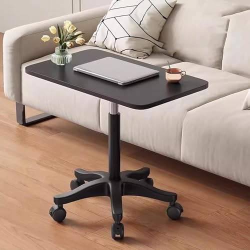 Klappbarer Esstisch, kleiner Computertisch, mobiler Laptop-Schreibtisch, kleiner Stehschreibtisch, pneumatisch verstellbarer Rollschreibtisch, rollender Computerwagen, Computertisch mit Rollen(Black) von QJFORU