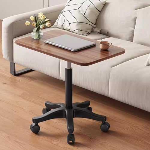 Klappbarer Esstisch, kleiner Computertisch, mobiler Laptop-Schreibtisch, kleiner Stehschreibtisch, pneumatisch verstellbarer Rollschreibtisch, rollender Computerwagen, Computertisch mit Rollen(Brown) von QJFORU