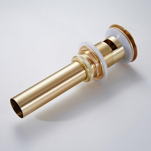 Pop Up Sink Plug,Basin Sink Waste Sink Plug, Basin with Plug Brass Push Button Drain Basin with Overflow for Bathroom(Brushed Gold) von QJFORU