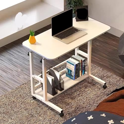 QJFORU Klappbarer Esstisch, Kleiner Computertisch, mobiler Laptop-Schreibtisch, Kleiner Stehschreibtisch auf Rollen, tragbarer Schreibtisch mit Ablageflächen(Bianco,60 * 40cm) von QJFORU
