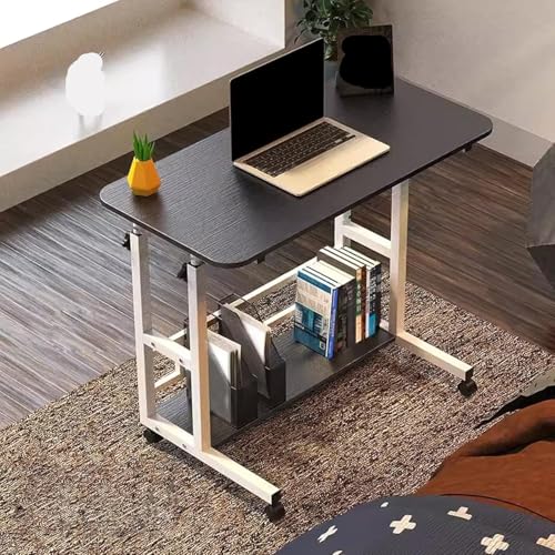 QJFORU Klappbarer Esstisch, Kleiner Computertisch, mobiler Laptop-Schreibtisch, Kleiner Stehschreibtisch auf Rollen, tragbarer Schreibtisch mit Ablageflächen(Svart,60 * 40cm) von QJFORU