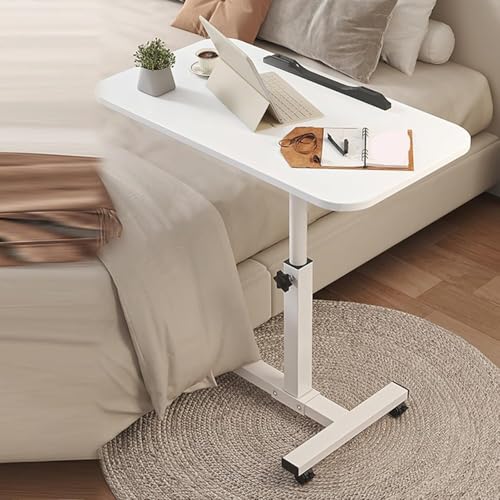 QJFORU Klappbarer Esstisch, Kleiner Computertisch, rollender Stehschreibtisch, Computertisch mit Rollen, Verstellbarer Rollschreibtisch, um 90° neigbarer rollender Laptop-Schreibtisch(Bianco) von QJFORU