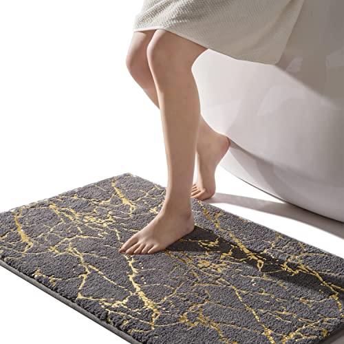 QJHOMO Badematte rutschfest waschbar Badvorleger, grau Badezimmerteppich, Gold dekorativer Teppich Luxus Bad Accessoires, weich Mikrofaser saugstark Badteppich für Badezimmer Badewanne, 60 x 90 cm von QJHOMO