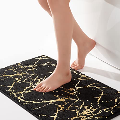 QJHOMO Badematte rutschfest waschbar Badvorleger, schwarz Badezimmerteppich, Gold dekorativer Teppich Luxus Bad Accessoires, weich Mikrofaser saugstark Badteppich für Badezimmer Badewanne, 50x80 cm von QJHOMO