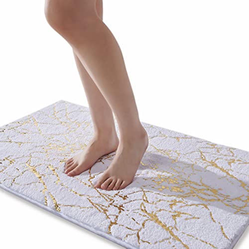 QJHOMO Badematte rutschfest waschbar Badvorleger, Weiss Badezimmerteppich, Gold dekorativer Teppich Luxus Bad Accessoires, weich Mikrofaser saugstark Badteppich für Badezimmer Badewanne, 60 x 120 cm von QJHOMO