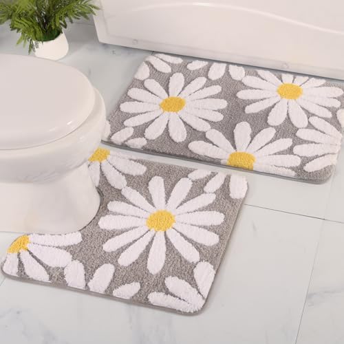 QJHOMO Badezimmerteppich-Set, 2-teilig, niedliches Gänseblümchen-Badvorleger, U-förmig, Blumen-Deko, Badezimmer-Set, rutschfeste Kontur-Badematte, super saugfähige Mikrofaser-Bodenmatten, QJHOMO Badezimmerteppich-Set, 2-teilig, niedliches Gänseblümchen-Badvorleger, U-förmig, Blumen-Deko, Badezimmer-Set, rutschfeste Kontur-Badematte, super saugfähige Mikrofaser-Bodenmatten, von QJHOMO
