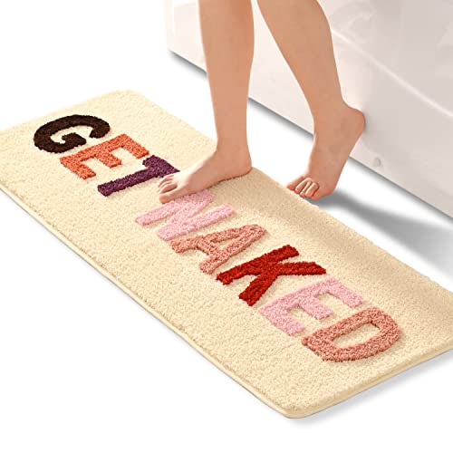 QJHOMO Get Naked Badematte Beige Badezimmermatten 45 x 120 cm, rutschfeste Badematten für Badezimmer, Bunte Buchstaben, weiche Mikrofaser, maschinenwaschbarer Teppich von QJHOMO