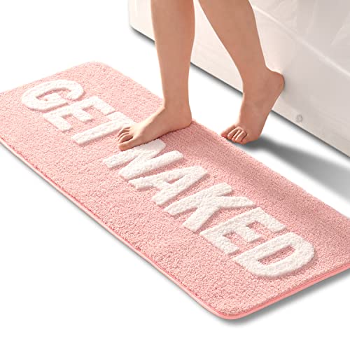 QJHOMO Get Naked Badematte Rosa und Weiß Badezimmermatten 45 x 120 cm, rutschfeste Badematten für Badezimmer, Bunte Buchstaben, weiche Mikrofaser, maschinenwaschbarer Teppich von QJHOMO