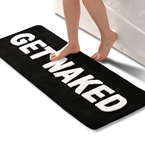 QJHOMO Get Naked Badematte, Schwarz und Weiß, Badezimmermatten, 45 x 120 cm, rutschfeste Badematten für Badezimmer, bunte Buchstaben, weiche Mikrofaser, Badezimmermatte, maschinenwaschbarer Teppich von QJHOMO