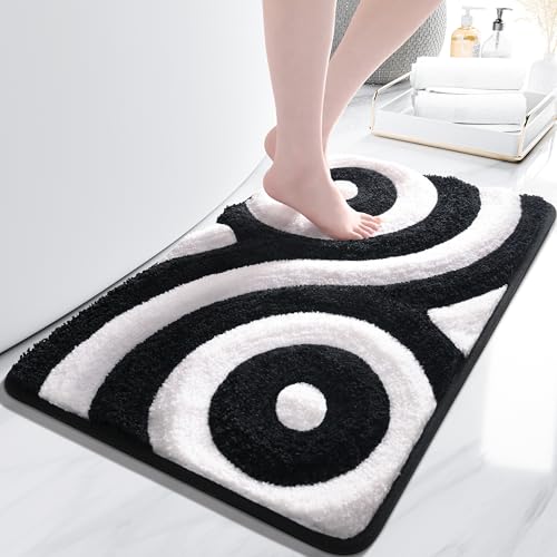 QJHOMO Niedlicher Badezimmerteppich, rutschfeste Badematte, moderne ästhetische Badezimmer-Dekoration, geometrisch gestreift, flauschige Fußmatten, dicker Mikrofaser-Teppich, maschinenwaschbar (45,7 x von QJHOMO