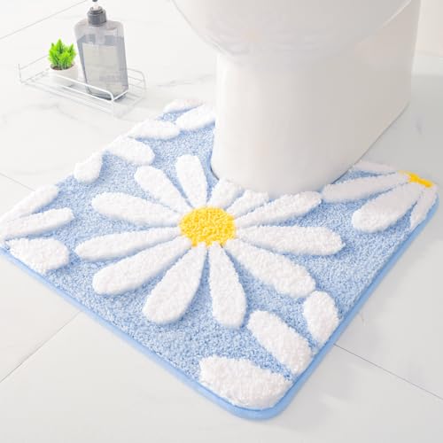 QJHOMO WC-Vorleger, U-förmig, blauer WC-Vorleger, niedliches Gänseblümchen-Kontur, Badteppich, 50,8 x 50,8 cm, extra dick, weich, maschinenwaschbar, Toilettenteppich, rutschfeste Badezimmer-Fußmatten, QJHOMO WC-Vorleger, U-förmig, blauer WC-Vorleger, niedliches Gänseblümchen-Kontur, Badteppich, 50,8 x 50,8 cm, extra dick, weich, maschinenwaschbar, Toilettenteppich, rutschfeste Badezimmer-Fußmatten, von QJHOMO