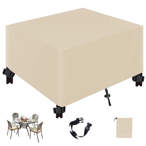 Abdeckung Gartenmöbel,Rechteckig 420D Oxford Winterfest Wasserdicht Anti-UV Schutzhülle für Outdoor Sofa Tisch Möbelsets,Mit Schnalle und Kordelzug-Beige|| 122x76x46cm/48x30x18in von QJHSSM