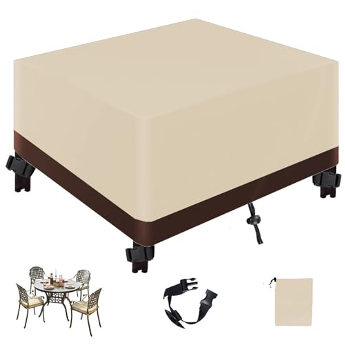 Abdeckung Gartenmöbel,Rechteckig 420D Oxford Winterfest Wasserdicht Anti-UV Schutzhülle für Outdoor Sofa Tisch Möbelsets,Mit Schnalle und Kordelzug-BeigeBrown|| 80x80x80cm/31x31x31in von QJHSSM