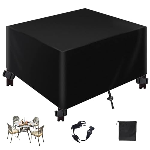 Abdeckung Gartenmöbel,Rechteckig 420D Oxford Winterfest Wasserdicht Anti-UV Schutzhülle für Outdoor Sofa Tisch Möbelsets,Mit Schnalle und Kordelzug-Black|| 100x100x85cm/39x39x33in von QJHSSM