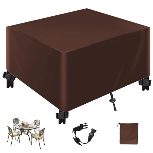 Abdeckung Gartenmöbel,Rechteckig 420D Oxford Winterfest Wasserdicht Anti-UV Schutzhülle für Outdoor Sofa Tisch Möbelsets,Mit Schnalle und Kordelzug-Brown|| 120x120x100cm/47x47x39in von QJHSSM