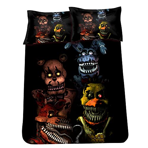 QJIRZB FNAF Bettbezug-Set mit 2 Kissenbezügen, FNAF 3-teiliges Bettwäsche-Set, Einzelbett/Doppel/Kingsize-Bettwäsche-Set für Erwachsene, Teenager, Kinder – King (230 x 220 cm) (Typ 7, Bettbezug-Set – von QJIRZB