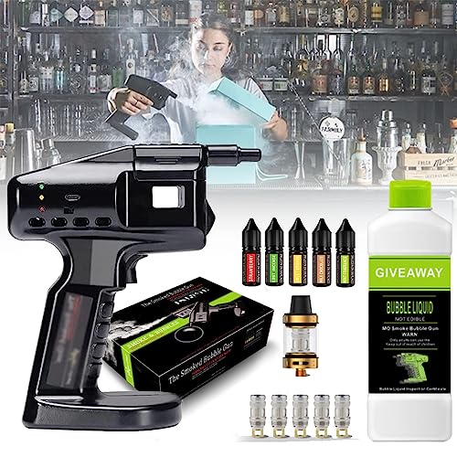 QJJML Cocktail Smoker Flavour Blaster, mit 5 x 10 ml Öl & 300 ml Seifenblasenflüssigkeit, Rauchtank, USB-Ladekabel, Rauchaufguss für Cocktails und Getränke von QJJML