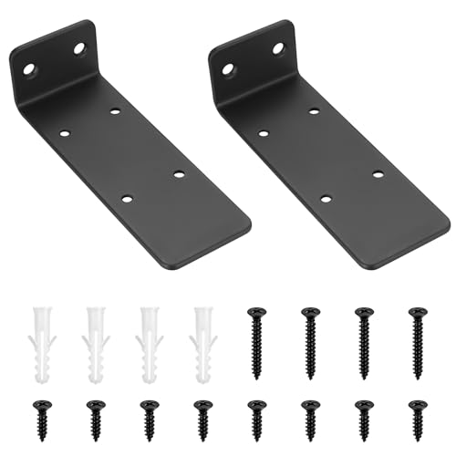 2 Stück Regalhalterung Unsichtbare Regalträger & -stützen, 14cm Schwerlast Regalwinkel, Schwarz Schwimmende Wandhalterung Regalbrett Halterung, Schwebende Tablarträger für Regale von QJKEJI