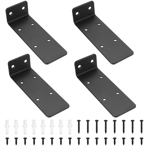 4 Stück Regalhalterung Unsichtbare Regalträger & -stützen, 14cm Schwerlast Regalwinkel, Schwarz Schwimmende Wandhalterung Regalbrett Halterung, Schwebende Tablarträger für Regale von QJKEJI