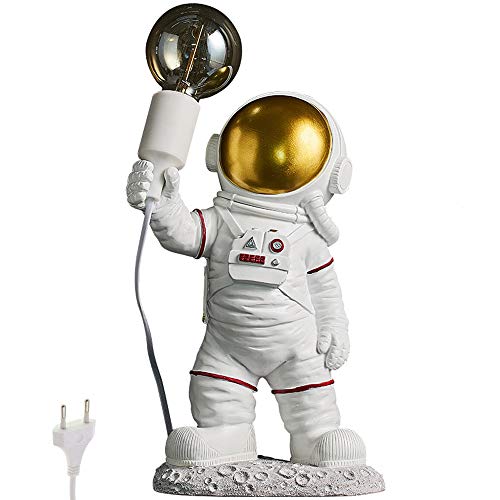QJUZO Kinder Tischlampe mit Stecker und Kabel, Astronaut Nachtlicht für Jungen Mädchen, Modern Nachttischlampe für Kinderzimmer, E27, Weiß,A von QJUZO
