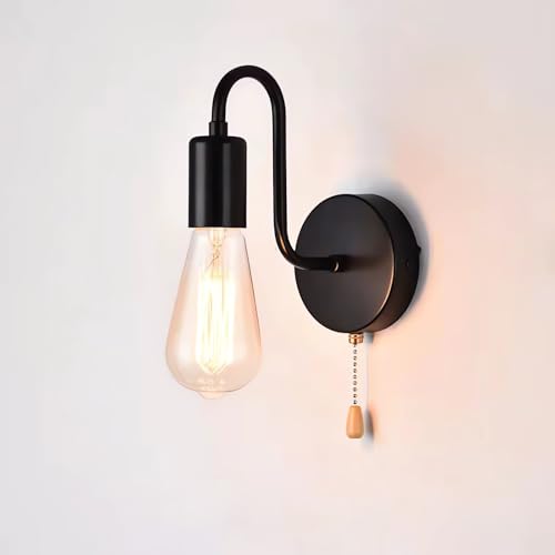 QJUZO Vintage Wandlampe mit Schalter, Industrial Innen Retro Wandleuchte, Küche Landhaus Flurlampe Metall Treppenhaus Schlafzimmer Wandbeleuchtung, E27,Schwarz von QJUZO