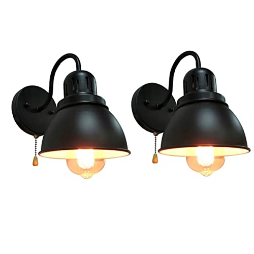 QJUZO Vintage Wandleuchte mit Zugschalter, Retro Industrie Wandlampe, E27 Innen Wandbeleuchtung für Café Loft Restaurant Schlafzimmer Küche Esszimmer Flur Schwarze Eisen Wandleuchte,2Pcs von QJUZO