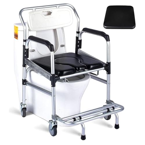 QJWM Rollstuhl-Duschstuhl, mobiler Transport-Toilettenstuhl mit 4 Bremsrädern für ältere Menschen mit Behinderung C von QJWM