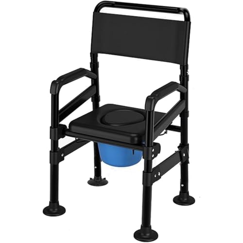 QJWM Toilettenstuhl Mit Armlehne Rückenlehne Toilettenstuhl Höhenverstellbar Toilettenstuhl Für Senioren Mit Gepolsterter Sitzplatte Und Toiletteneimer B von QJWM