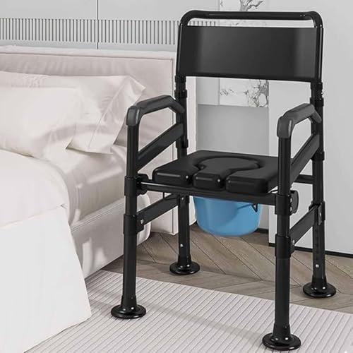 QJWM Toilettenstuhl Mit Armlehne Rückenlehne Toilettenstuhl Höhenverstellbar Toilettenstuhl Für Senioren Mit Gepolsterter Sitzplatte Und Toiletteneimer C von QJWM