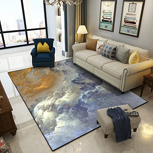Bereich Teppich Wohnzimmer Schlafzimmer Teppich 3D abstrakte dreidimensionale wunderschöne Wolken blau Gold weiß Heimtextilien für Küche, Wohnzimmer, Schlafzimmer 160x230cm von QJWY-Home