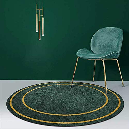 Designer Rug Rund rutschfest Abwaschbar Teppiche Goldene Linie dunkelgrün 80CM von QJWY-Home