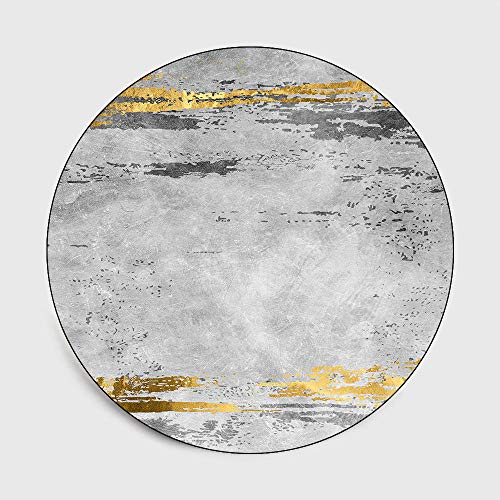 Designer Rug Rund rutschfest Abwaschbar Teppiche Graue weiße Tinte Goldfolie abstrakt 80CM von QJWY-Home