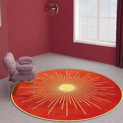 Designer Rug Rund rutschfest Abwaschbar Teppiche Mode moderner frischer roter Stern hellgold 60CM von QJWY-Home